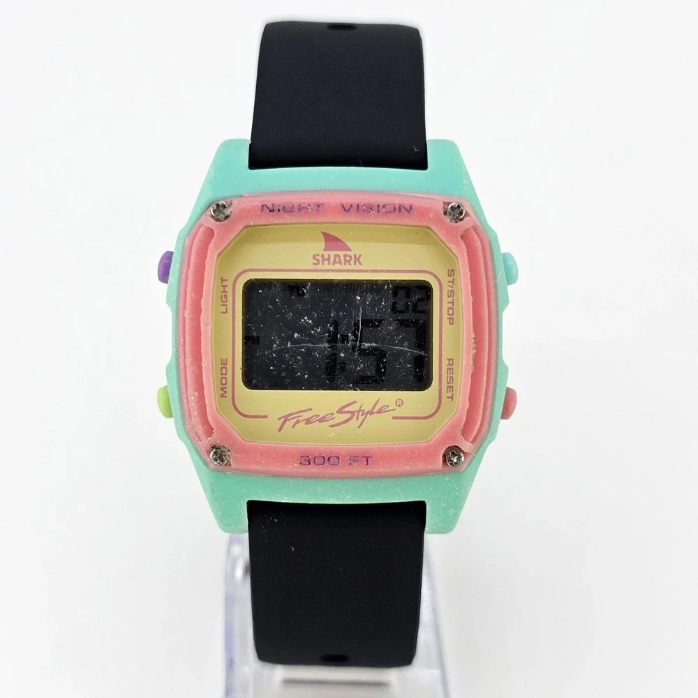 Freestyle Shark Women's Digital Watch 38MM Pink Aqua NEW Black Bands NEW Battery